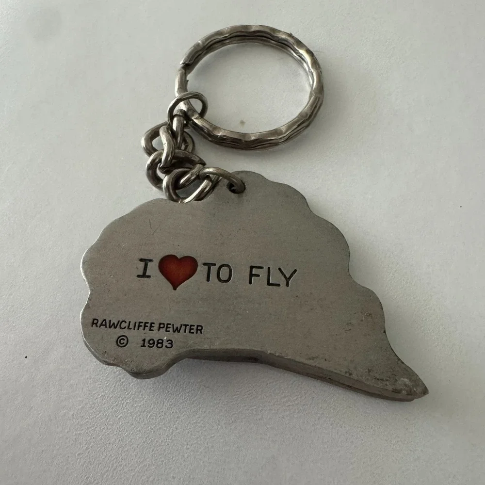 Vintage 1983 I Love to Fly Pewter Keychain Key Ring Airplane by Rawcliffe‎